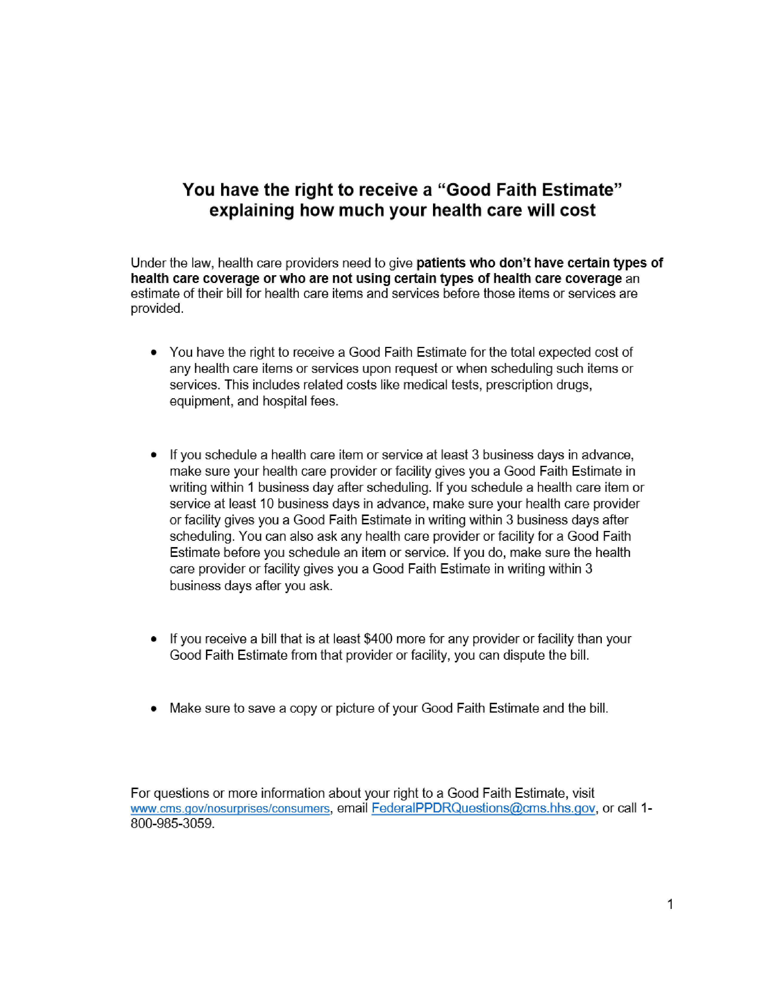 Good Faith Estimate Notice
